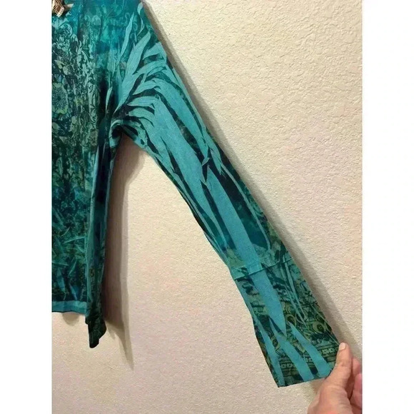 Decree Womens L Y2K Geometric Top Teal Tattoo Print Long Sleeve 2000s Grunge - Picture 4 of 9